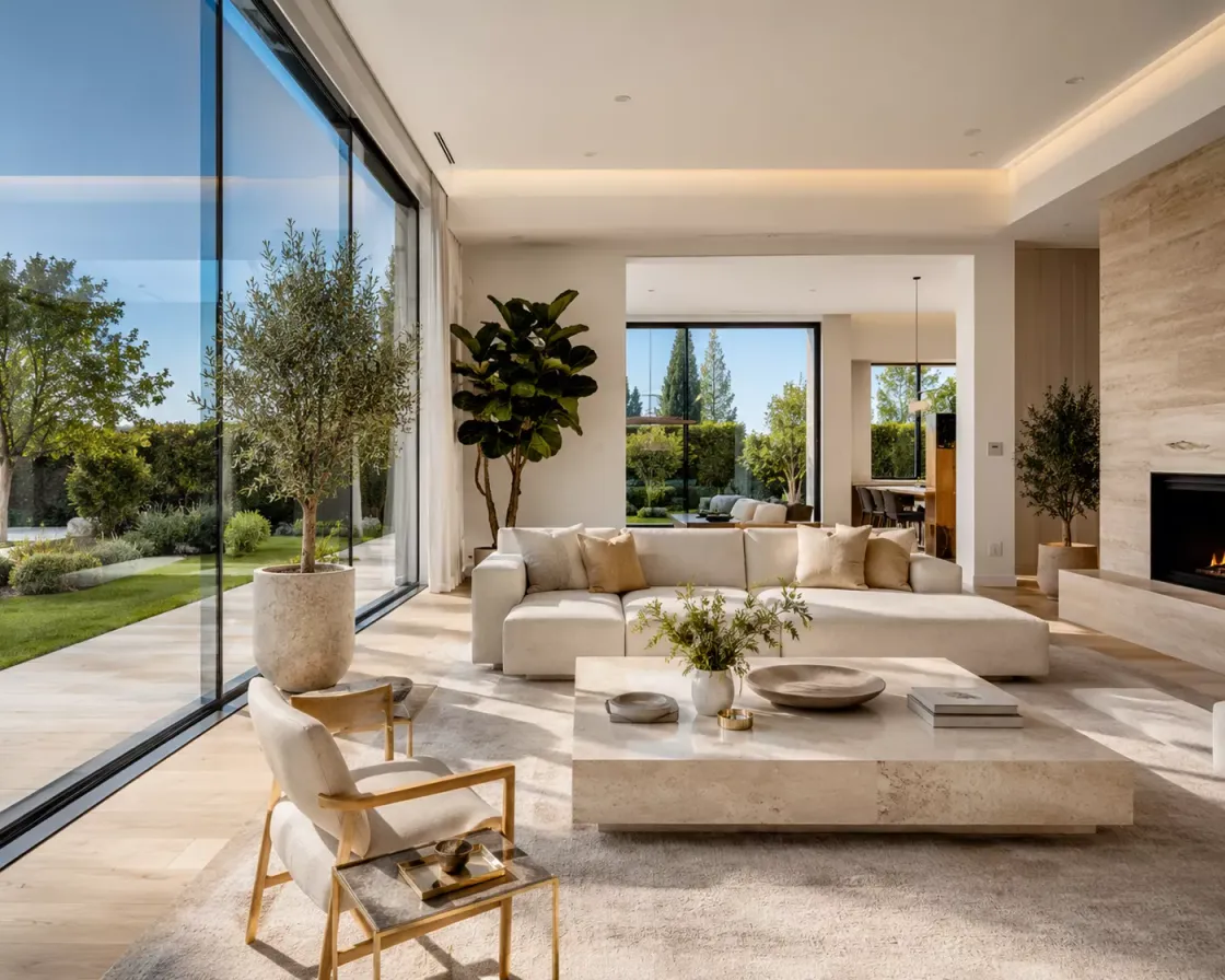 Bright premium interior behind a large glass wall fitted with MAXXMA architectural film