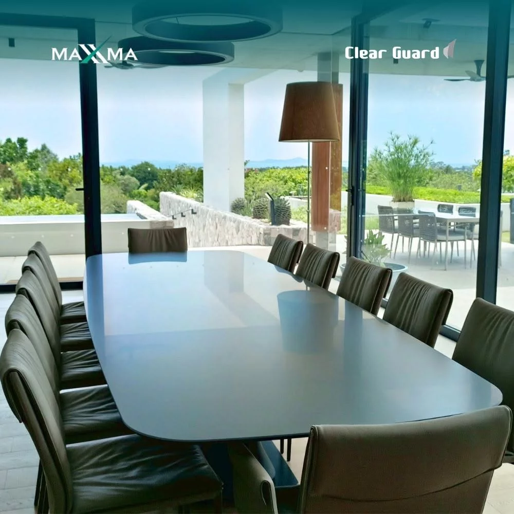 Elegant dining room ambiance combining pristine visual appeal with uncompromising surface protection.