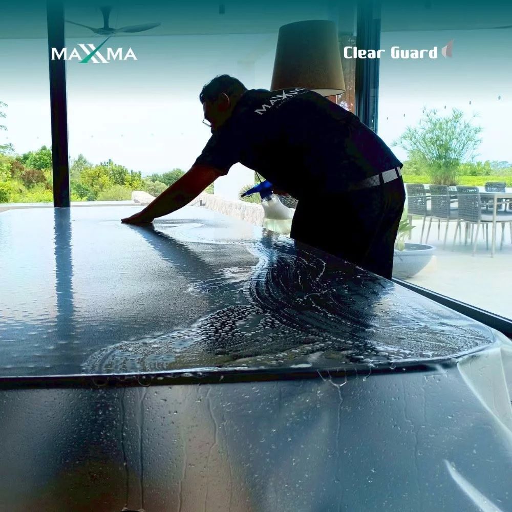 Formulated installation solution ensures seamless adhesion to the table surface without etching delicate finishes.