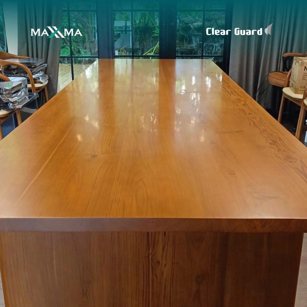 Complete solid wood slab coverage providing a premium, ultra-smooth surface finish.