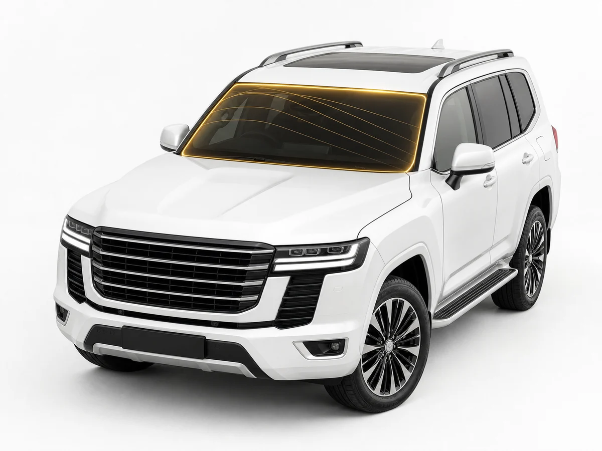 White SUV with gold glowing windshield film design for Clear Guard Windshield