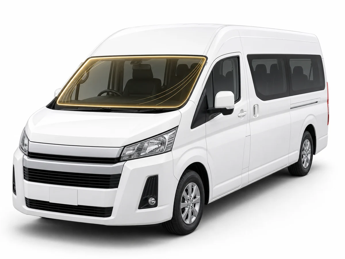 White van with gold glowing windshield film design for Clear Guard Windshield