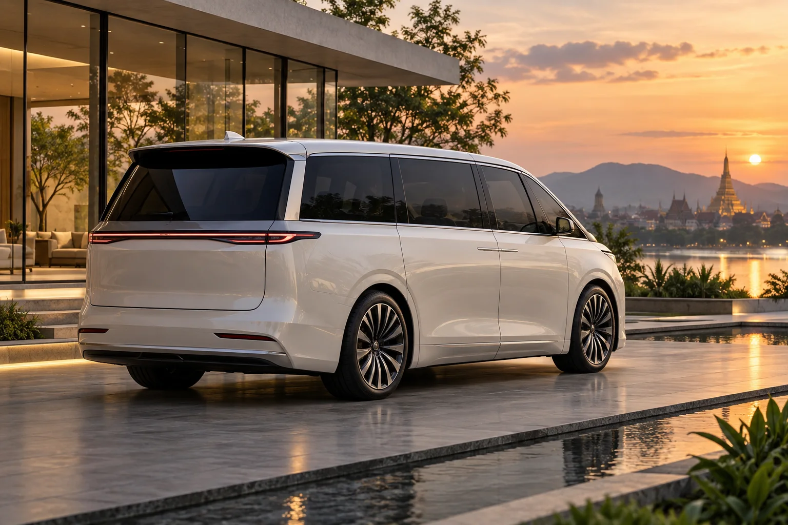 ภาพประกอบรถ MPV ไฟฟ้าและกระจกแถวหลังเข้ม สำหรับข้อมูล XPENG New X9 รุ่นปี 2026