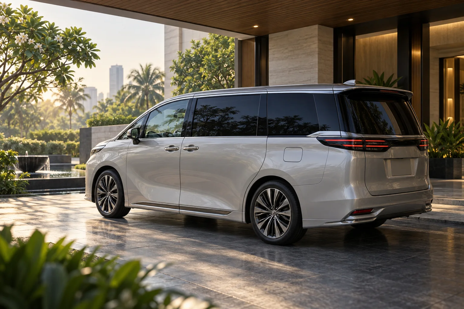ภาพประกอบรถ MPV หรูและกระจกแถวหลังเข้ม สำหรับข้อมูล Toyota Alphard HEV รุ่นปี 2026