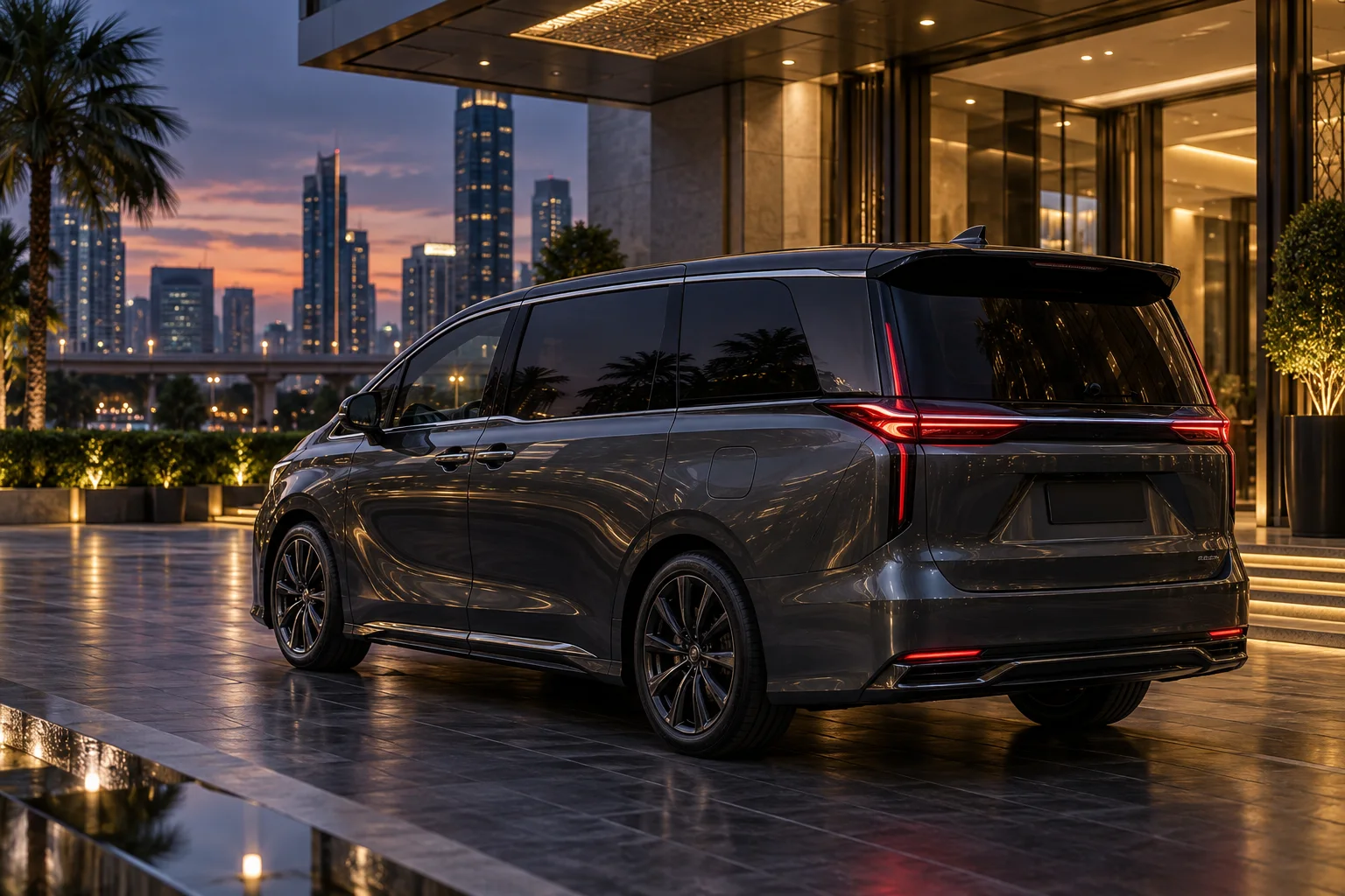ภาพประกอบรถ MPV หรูโทนเข้มและกระจกแถวหลังเข้ม สำหรับข้อมูล Toyota Vellfire HEV รุ่นปี 2026