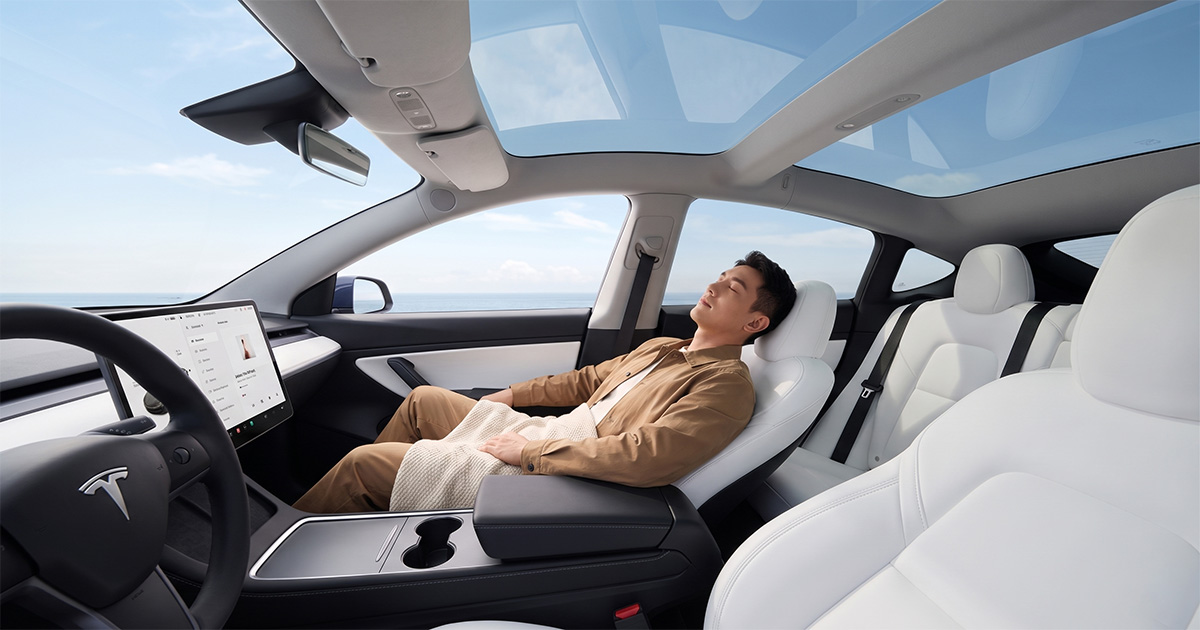 Tesla with Panoramic Sunroof under the sun